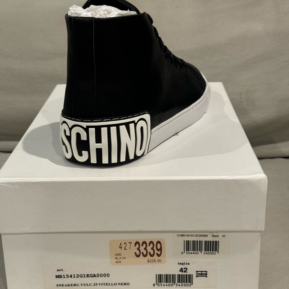 Moschino Black and White High-Top Sneakers size 42 New in Box